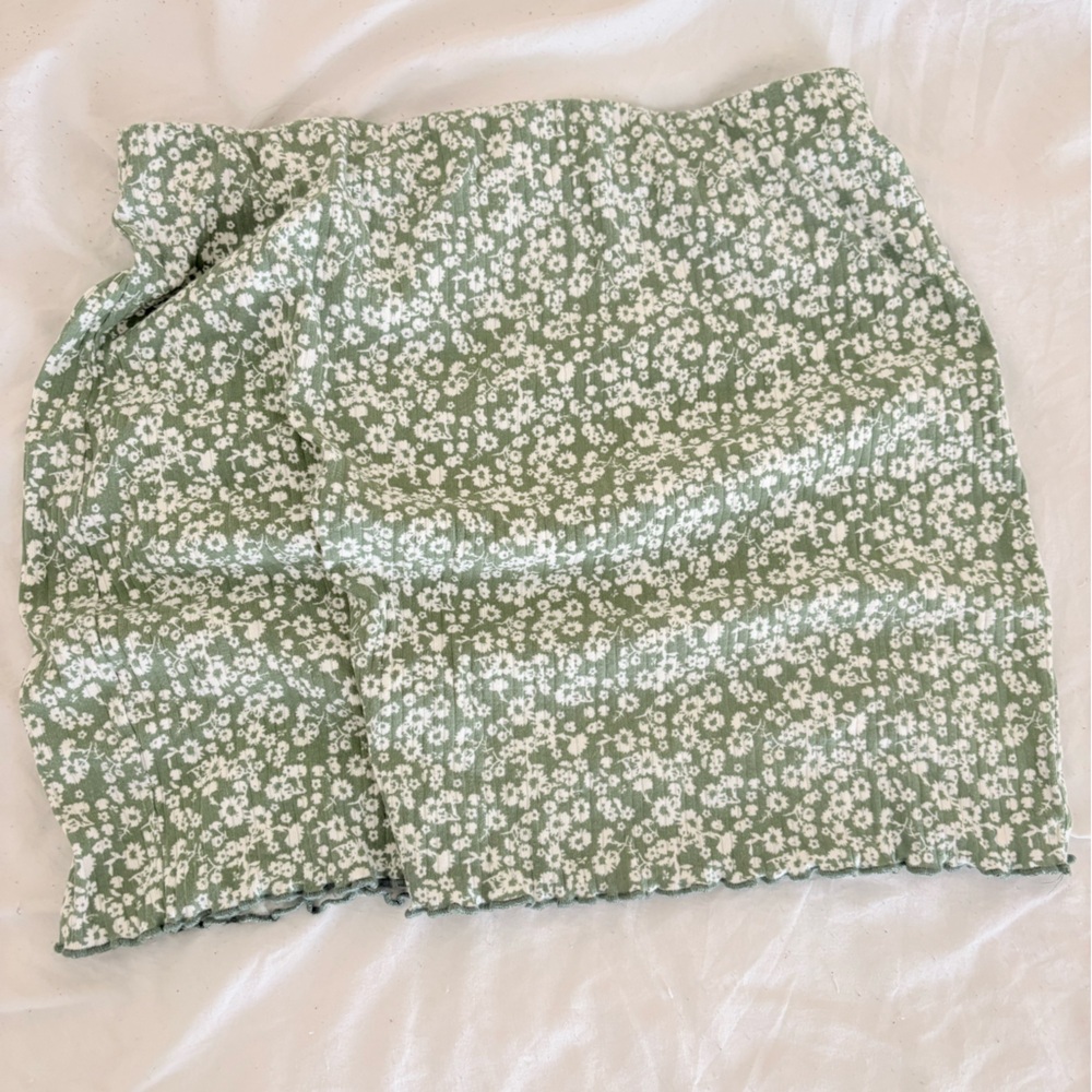 Green Floral Mini Skirt - Women's Casual Skirt
